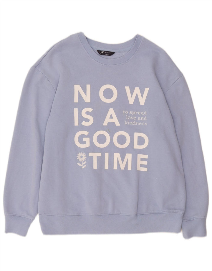 Marks & Spencer Womens Graphic Sweatshirt Jumper UK 14 Large Blue Cotton