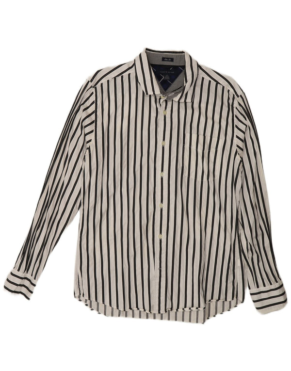 Tommy Hilfiger Mens Slim Fit Shirt Large White Pinstripe Cotton