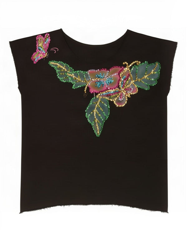 Vintage Damen T-Shirt Top Einheitsgröße aus schwarzer Baumwolle