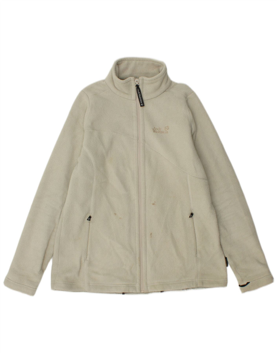 Jack Wolfskin Womens Graphic Fleece Jacket UK 16 Large Off White Polyester