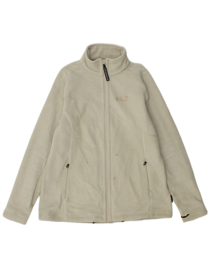Jack Wolfskin Womens Graphic Fleece Jacket UK 16 Large Off White Polyester