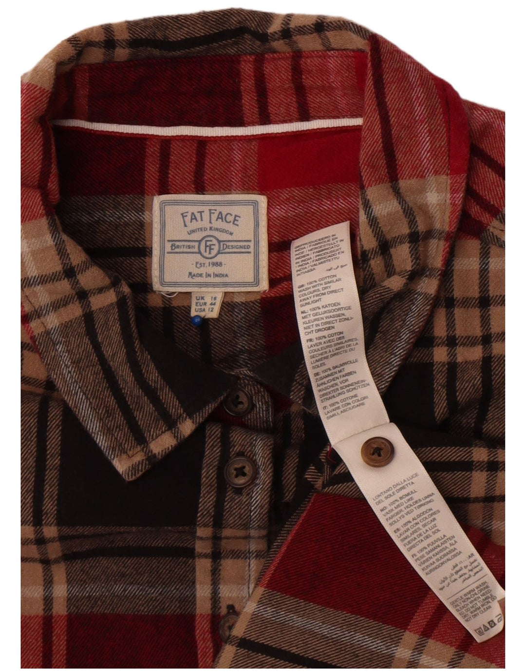 Fat Face Womens Flannel Shirt UK 16 Large Red Check Cotton