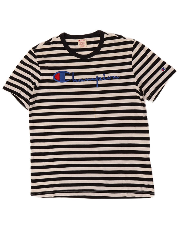 Champion Mens Graphic T-Shirt Top Medium Black Striped Cotton