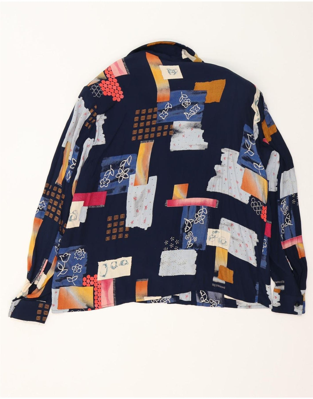 Bluză de cămașă vintage pentru femei, cu tăiere lejeră, IT 42 Medium Patchwork bleumarin