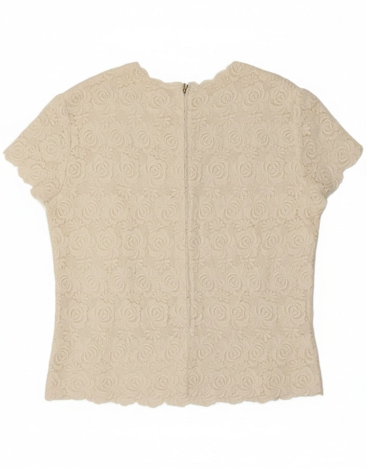 VINTAGE Womens Lace See Through Top UK 14 Medium White Floral