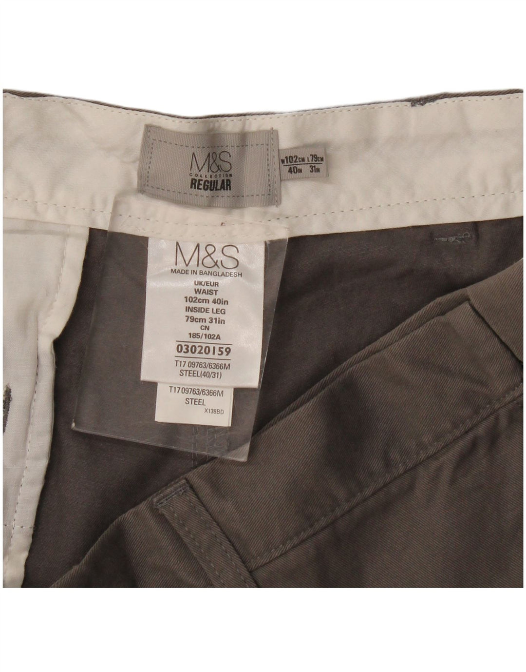 Marks & Spencer Mens Regular Fit Chino Trousers W40 L31 Grey Cotton
