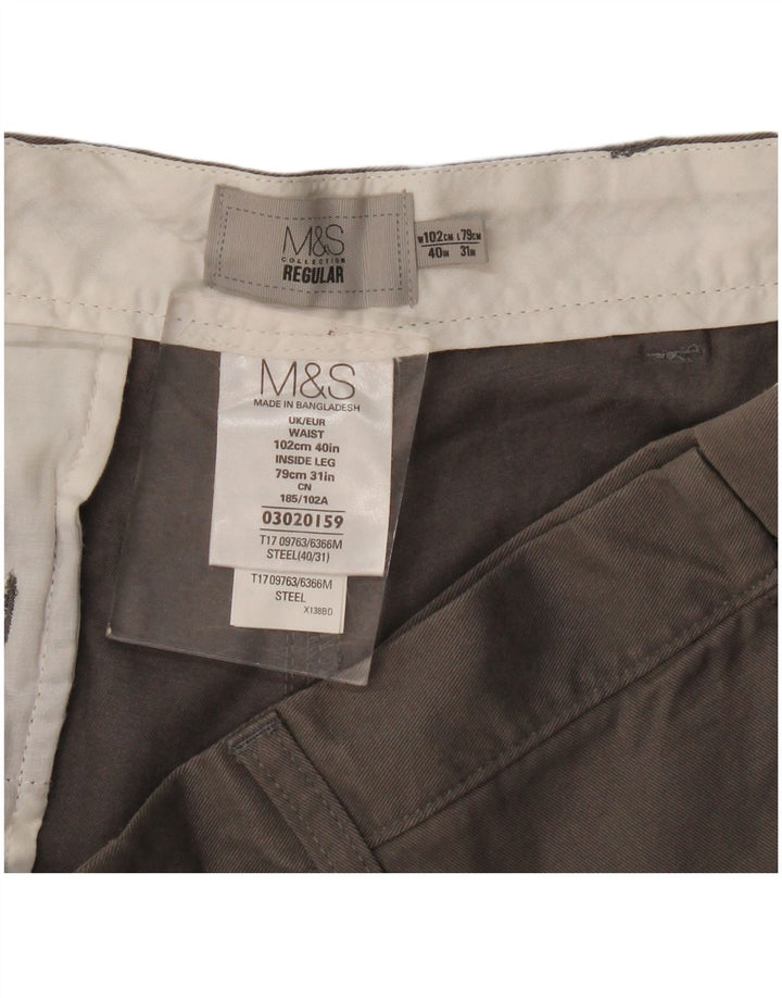 Marks & Spencer Mens Regular Fit Chino Trousers W40 L31 Grey Cotton