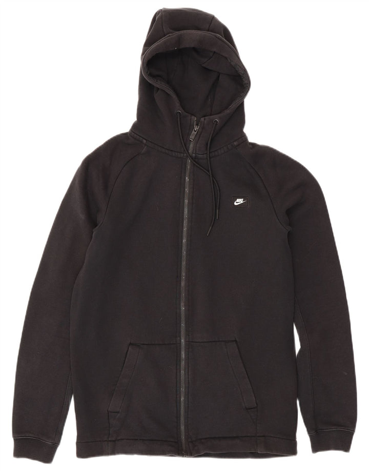 NIKE Womens Zip Hoodie Sweater UK 14 Medium Black Cotton