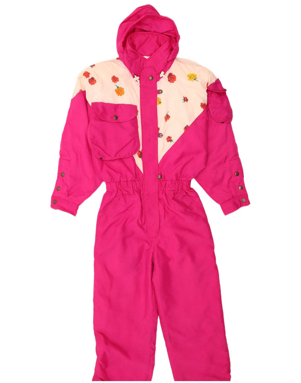 Outrage Dame Hooded Oversized Ski Jumpsuit UK 14 Large Pink Floral Nylon