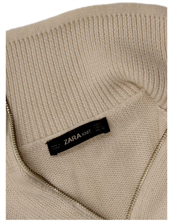 Zara Womens Zip Neck Jumper Sweater UK 14 Large White