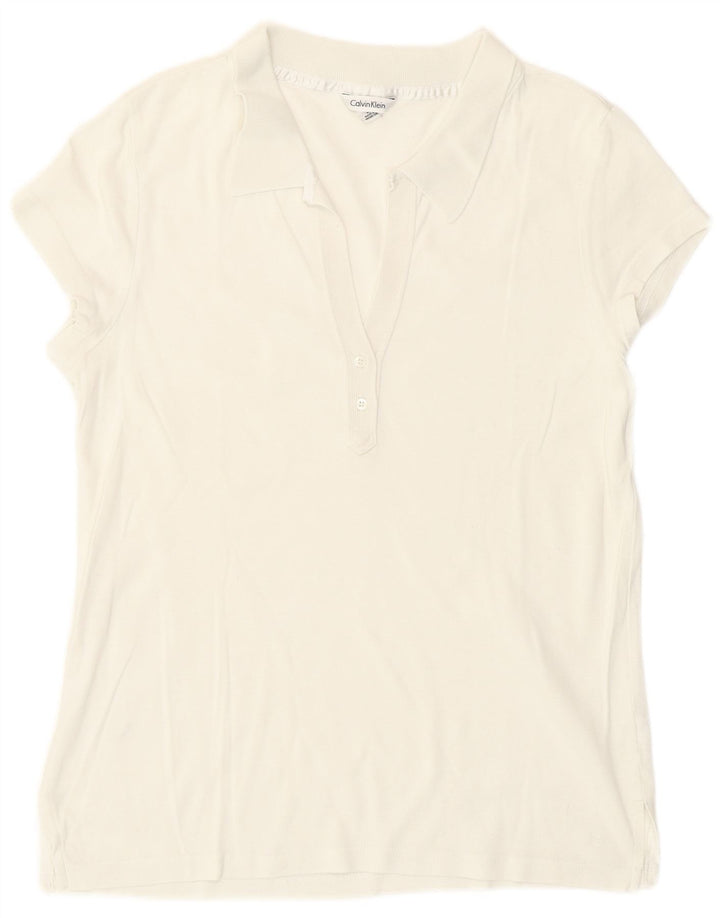 Calvin Klein Womens Polo Shirt UK 14 Medium White Cotton
