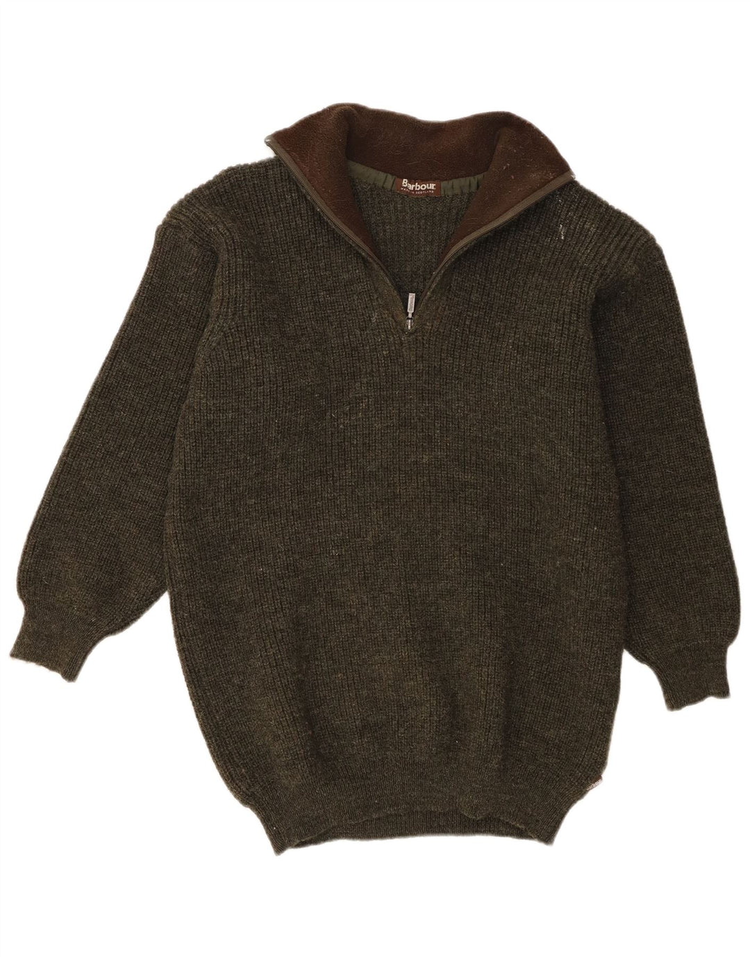 Barbour Mens Zip Neck Jumper Sweater XL Khaki New Wool