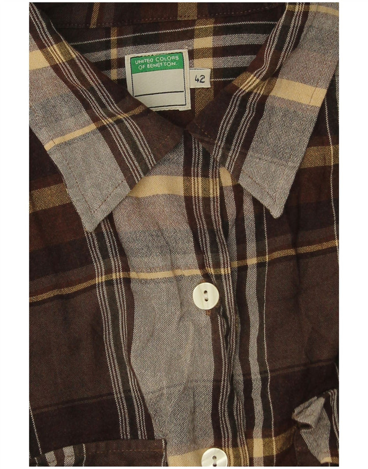 Camisa Benetton Mujer IT 42 Viscosa A Cuadros Marrón Medio