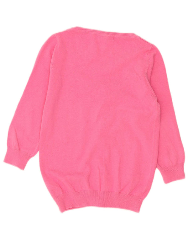 Zara Womens 3/4 Sleeve Cardigan Sweater UK 10 Small Pink Cotton