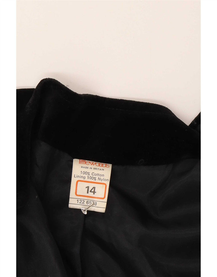 Vintage Womens Velvet Oversized Blazer Jacket UK 14 Medium Black Cotton