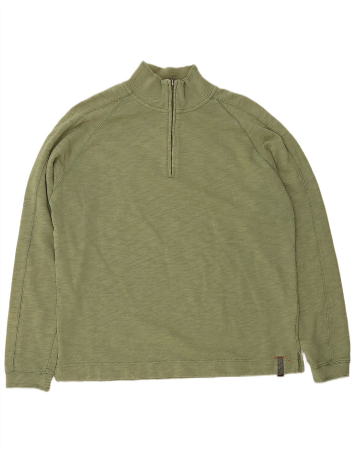 White Stuff Mens Zip Neck Sweatshirt Jumper Medium Green Flecked Cotton