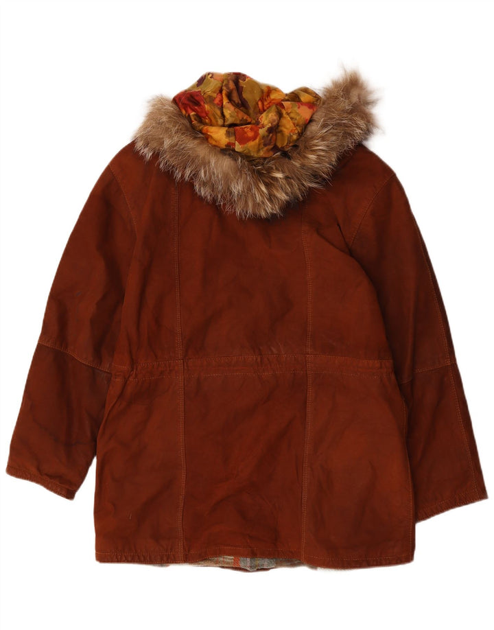 Vintage Womens Hooded Suede Jacket IT 42 Medium Brown Leather