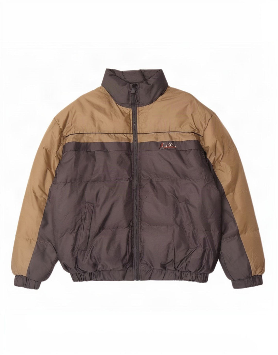 Vintage hombres chaqueta acolchada Reino Unido 40 poliéster gris grande colorblock