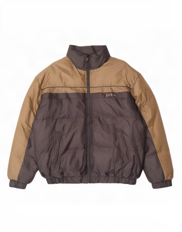 Vintage hombres chaqueta acolchada Reino Unido 40 poliéster gris grande colorblock