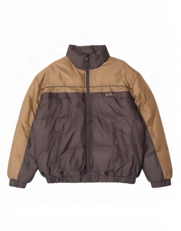 Vintage hombres chaqueta acolchada Reino Unido 40 poliéster gris grande colorblock