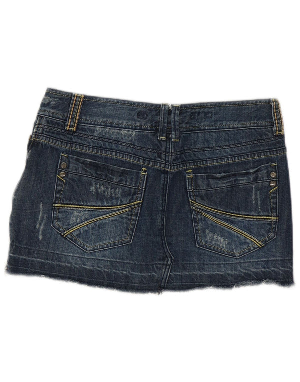 vintage Womens Distressed Mini Denim Jupe US 10 Grand W32 Coton Bleu