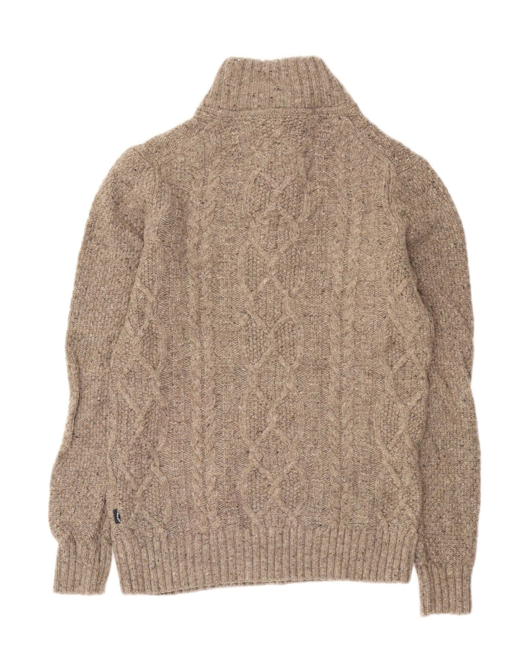Fat Face Herren-Pullover mit Knopfkragen, Größe S, beige Wolle