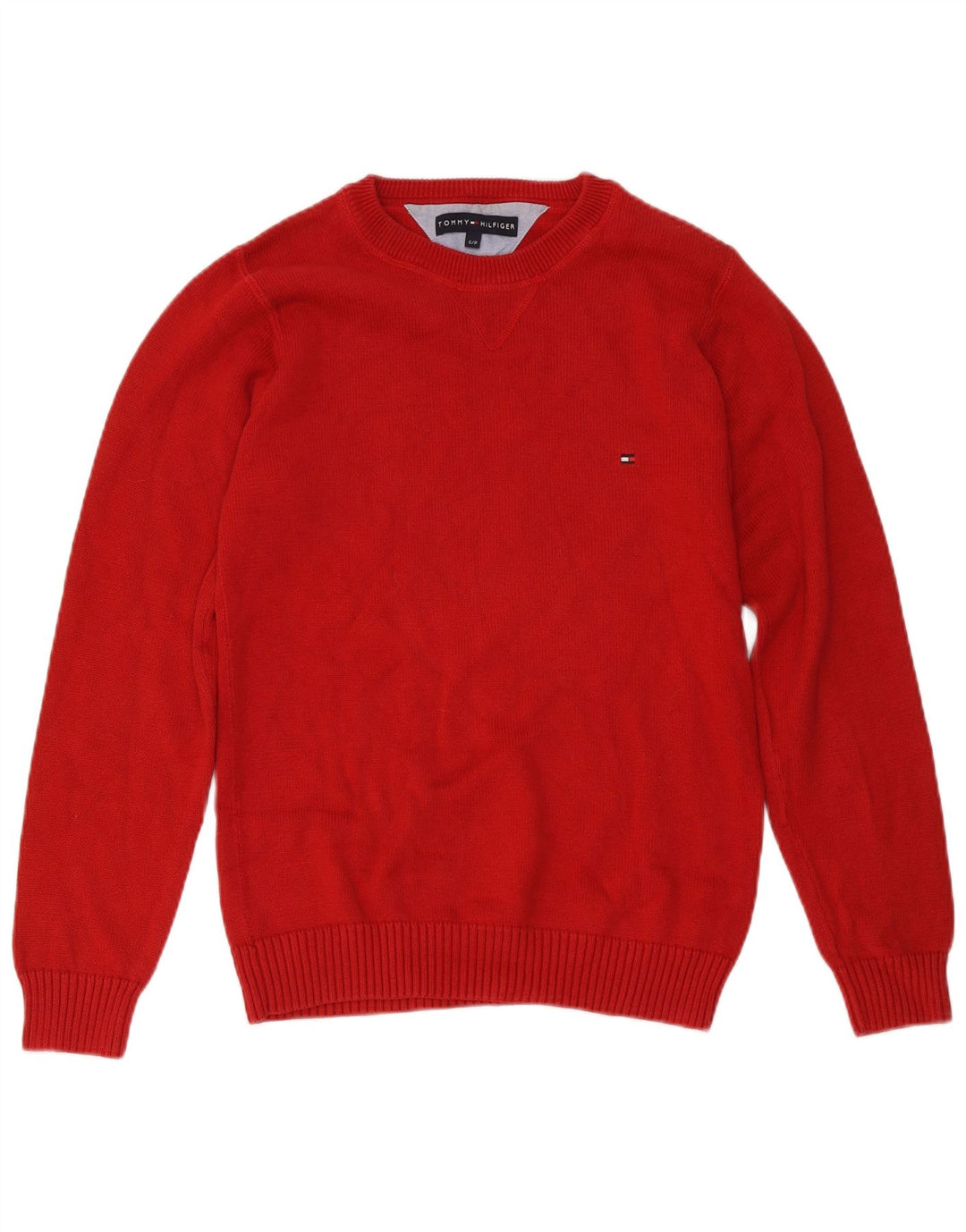 Tommy Hilfiger Mens Crew Neck Jumper Sweater Small Red Cotton