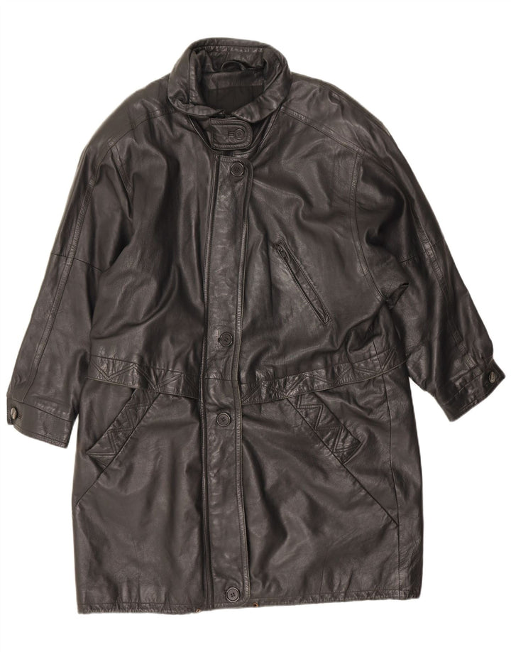 Vintage Womens Leather Coat UK 20 2XL Black Leather