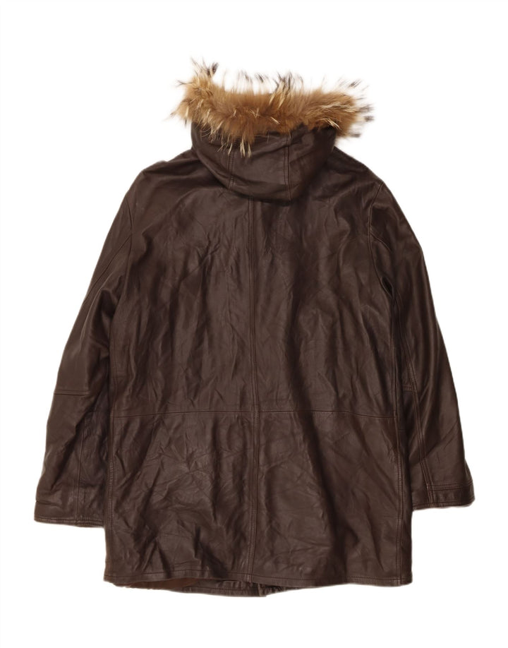 ICEBREAKER Mens Hooded Leather Coat UK 40 Large Brown Vintage Icebreaker and Second-Hand Icebreaker from Messina Hembry 