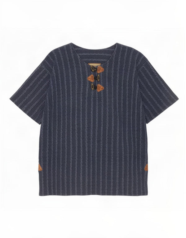vintage Homme T-Shirt Top XL Bleu Marine Rayé Coton