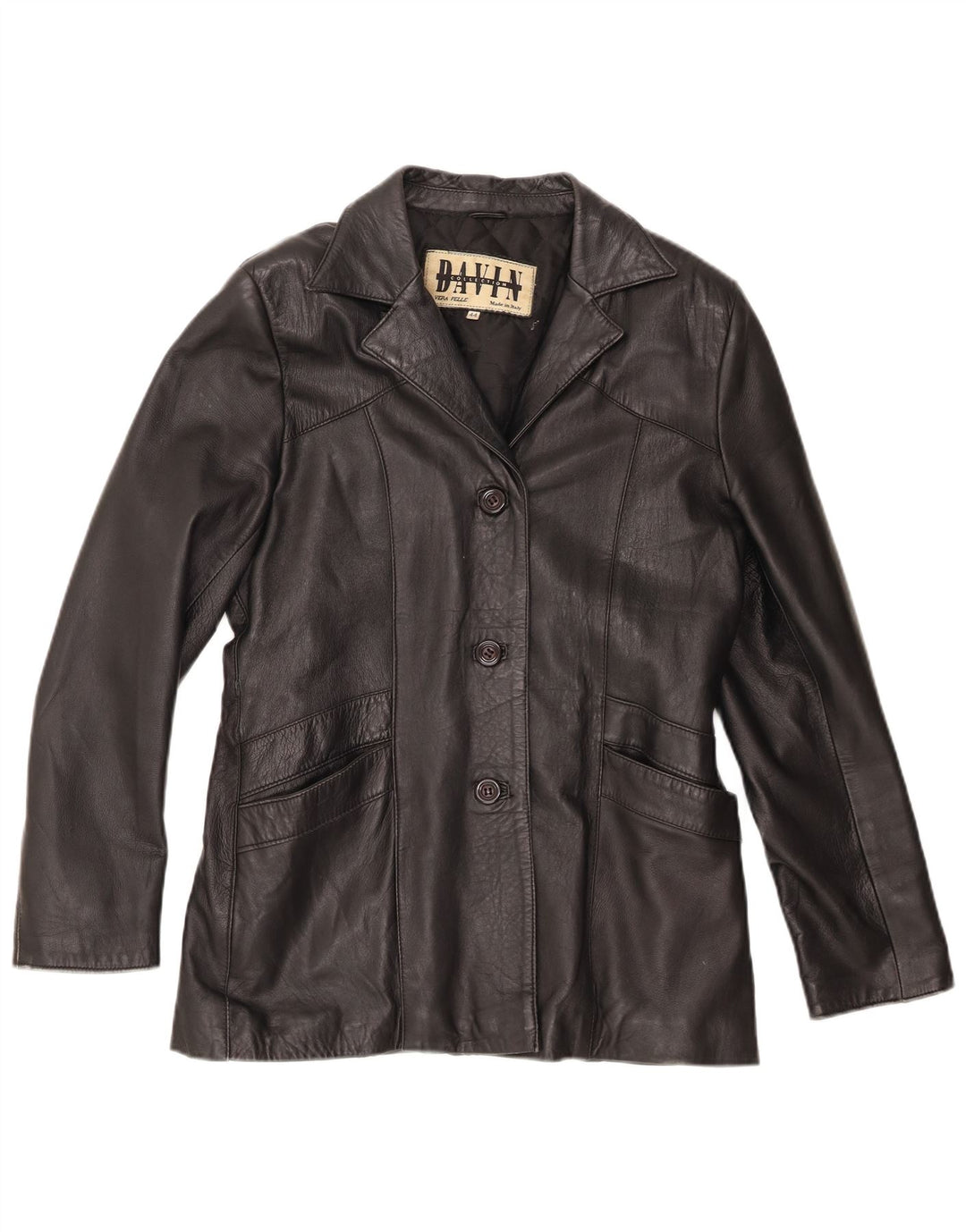 Jaqueta blazer feminina de couro com 3 botões Davin IT 44 médio preto