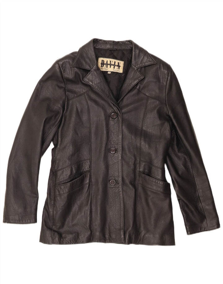 Jaqueta blazer feminina de couro com 3 botões Davin IT 44 médio preto