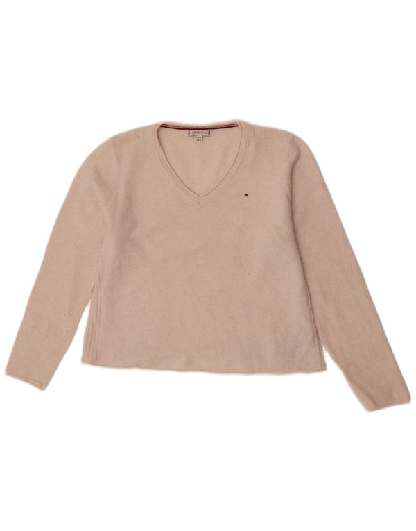 Maglione maglione con scollo a V corto da donna Tommy Hilfiger UK 18 XL lana bianca