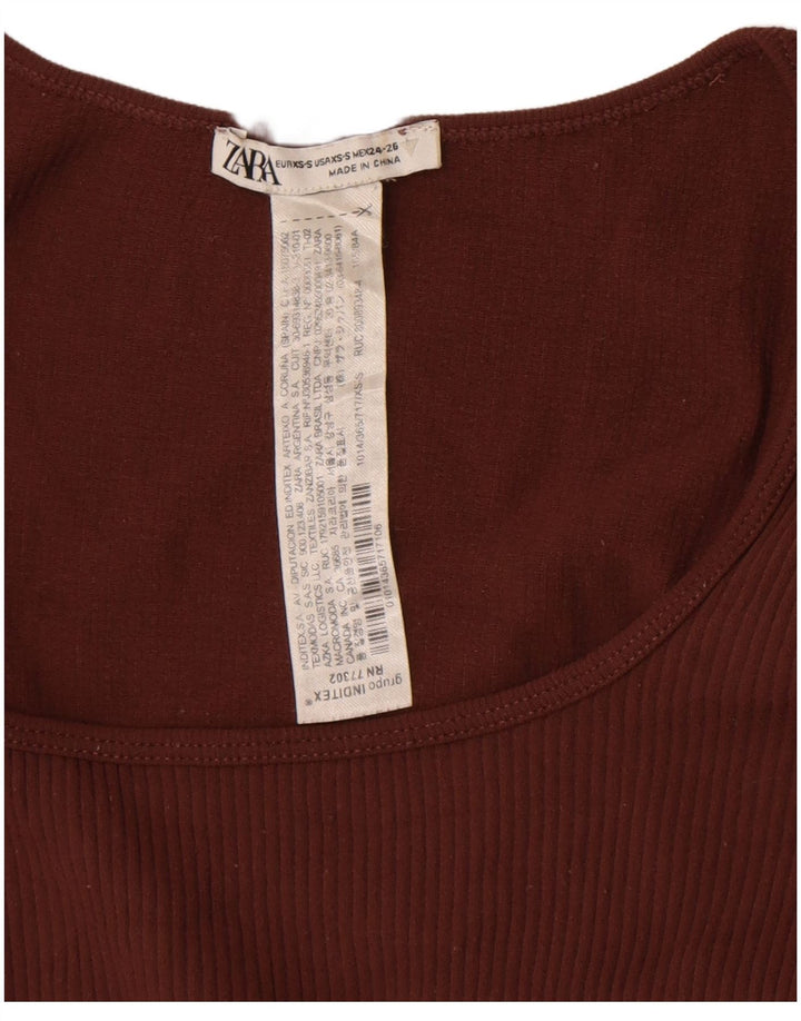 Zara Womens Crop Top Long Sleeve UK 4 XS Brown Polyamide