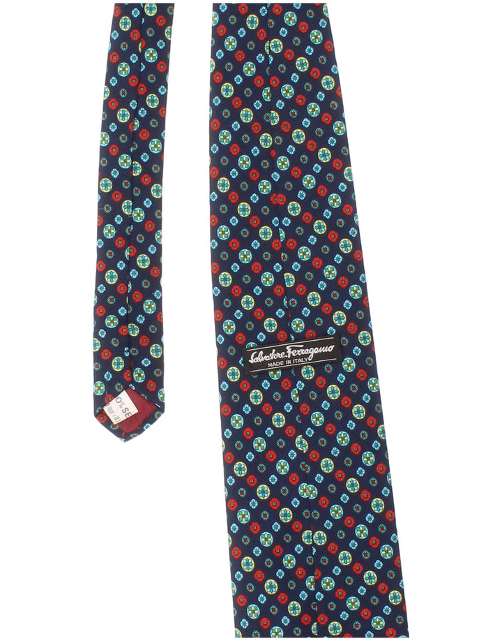 Salvatore Ferragamo Mens Tie One Size Navy Blue Geometric Silk Classic