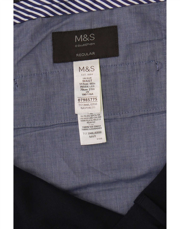 Marks & Spencer Pantalon de costume coupe classique pour homme W46 L31 Bleu marine Polyester