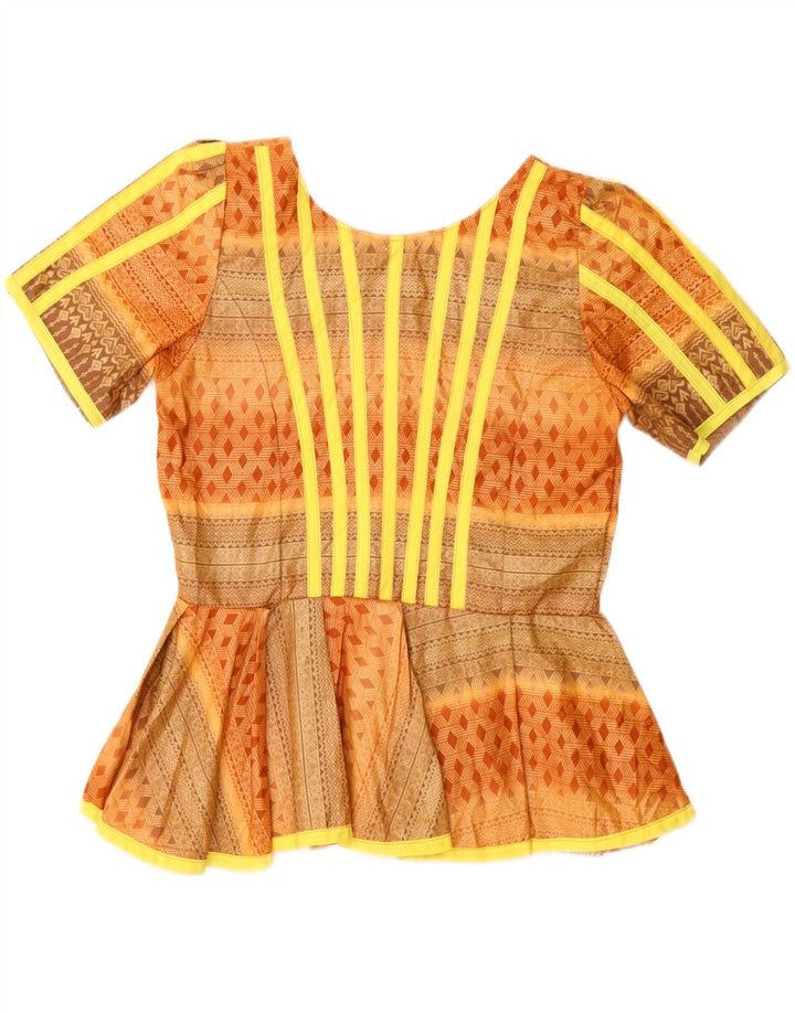 Vintage Womens Blouse Top UK 12 Medium Orange Geometric