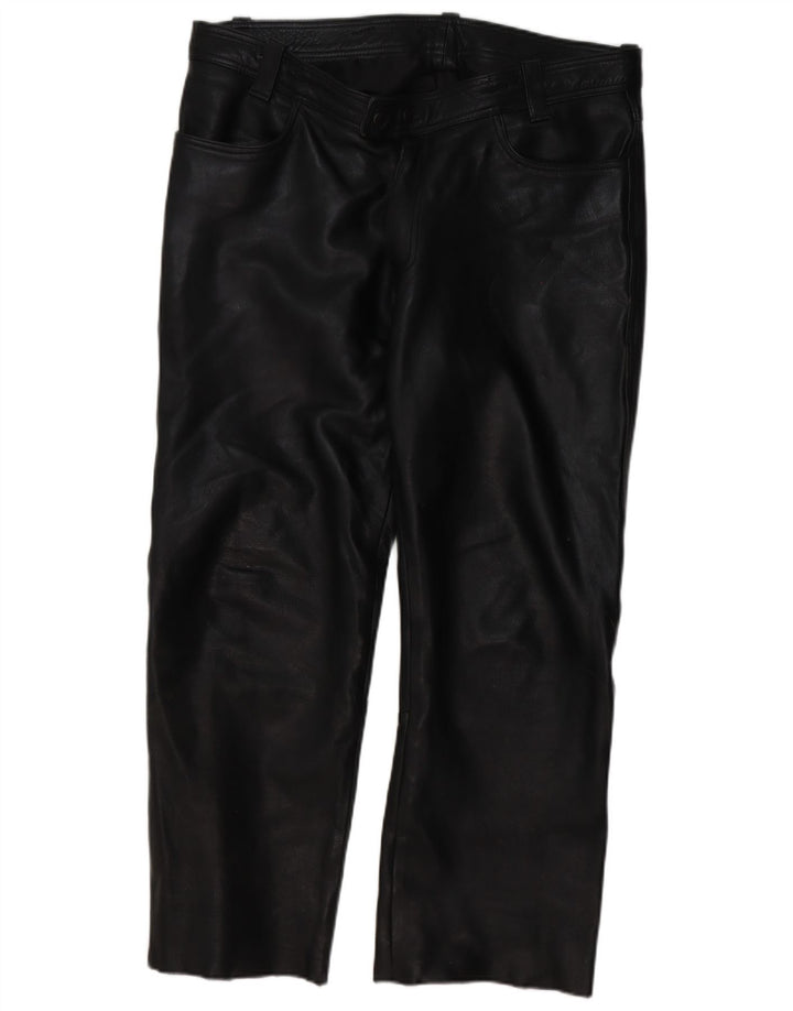 Vintage Mens Straight Leather Trousers W40 L30 Black