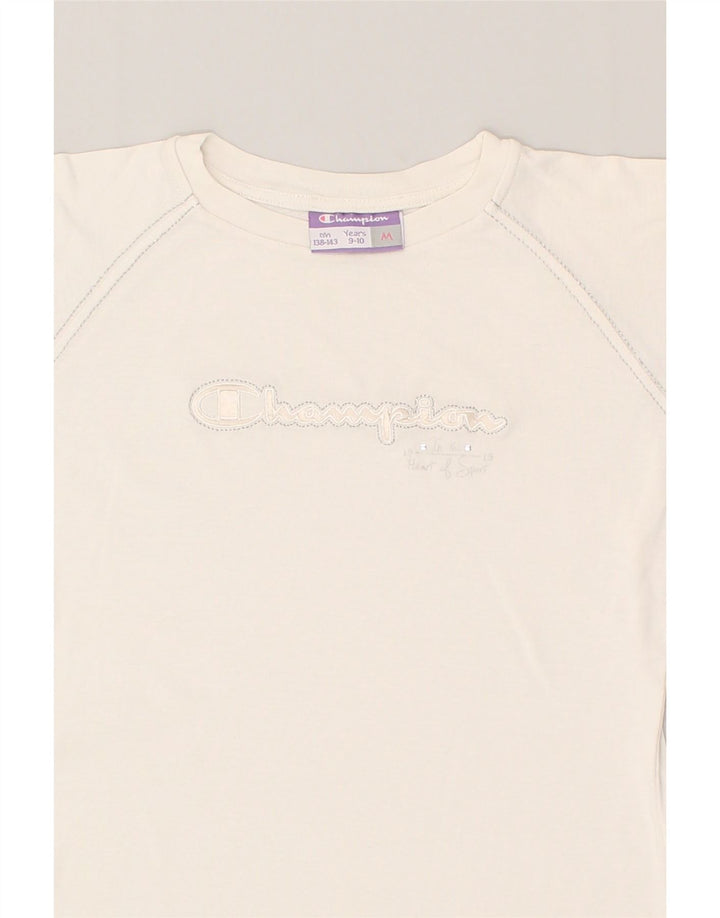 CHAMPION Girls Graphic T-Shirt Top 9-10 Years Medium White Cotton | Vintage Champion | Thrift | Second-Hand Champion | Used Clothing | Messina Hembry 