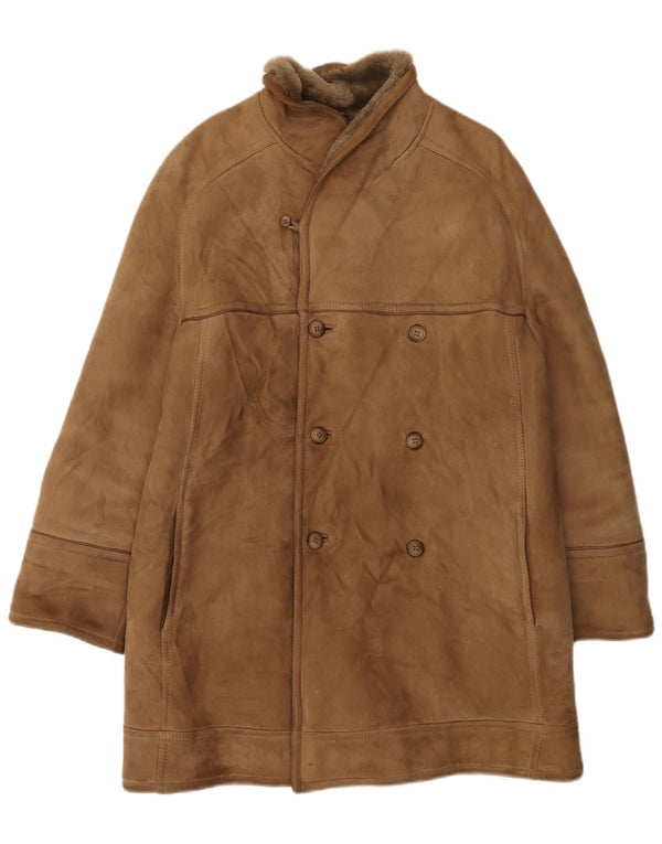 Vintage Mens Shearling Overcoat IT 48 Medium Brown Leather