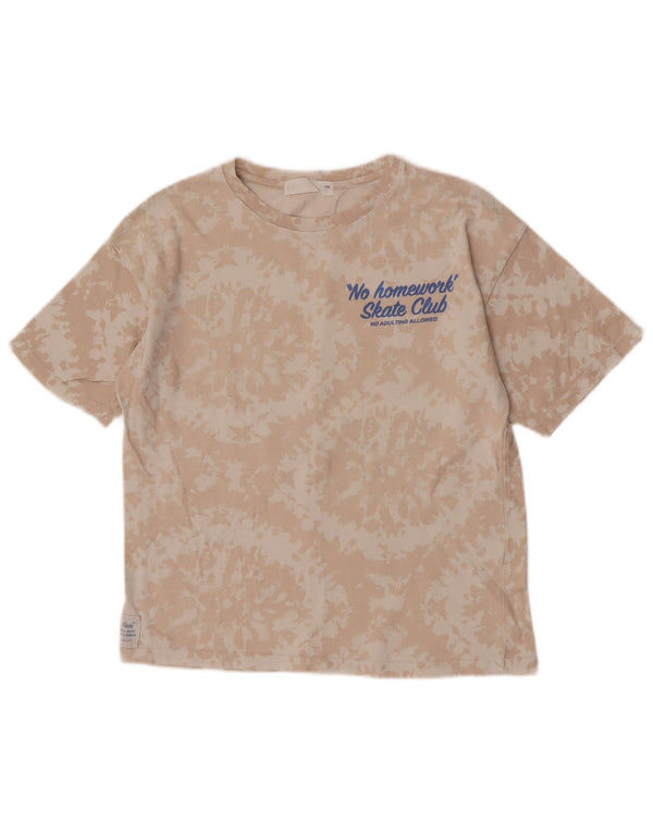 Zara Boys Grafisk T-Shirt Top 8-9 år Beige Tie Dye Bomuld