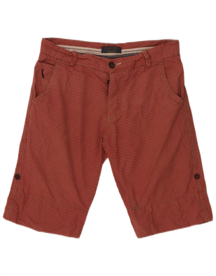 Zara Mens Chino Shorts EU 42 Large W32  Red Check Cotton