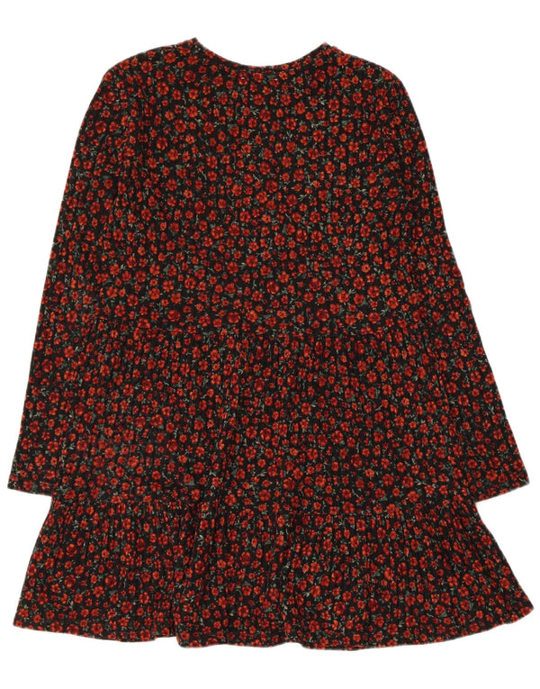 Zara Vestido Escalonado De Manga Larga para Mujer UK 42 Mediano Negro Floral