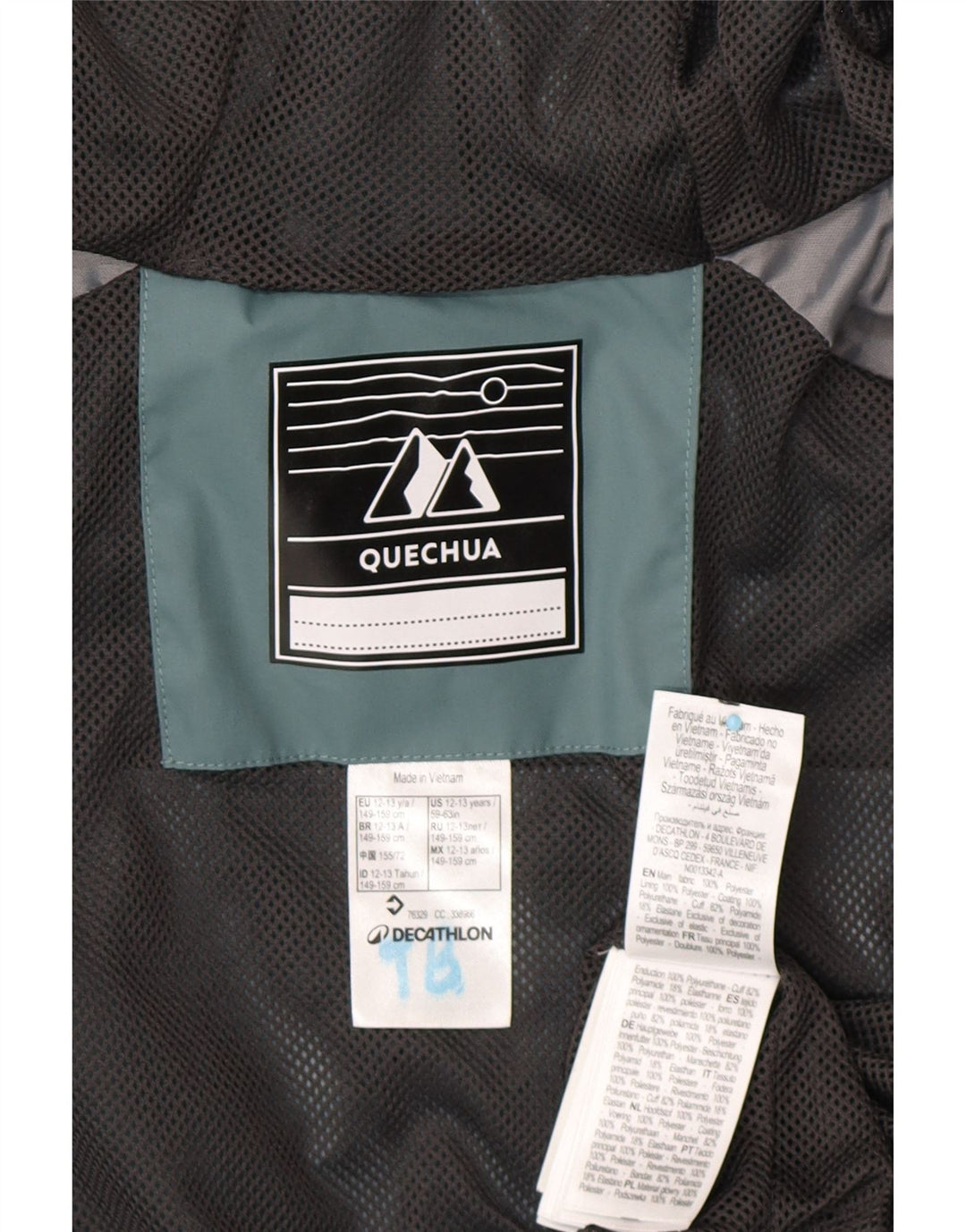 DECATHLON Boys Quechua Hooded Rain Jacket 12-13 Years Green Polyester