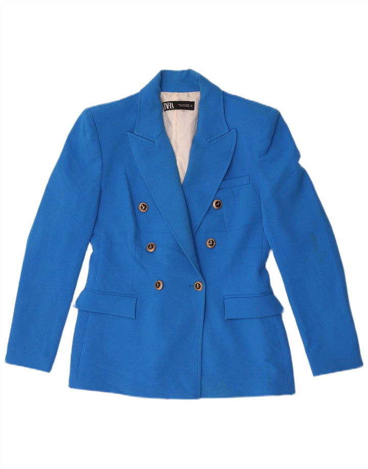 Zara Dame Dobbeltradet Blazer Jacket UK 14 Medium Blue