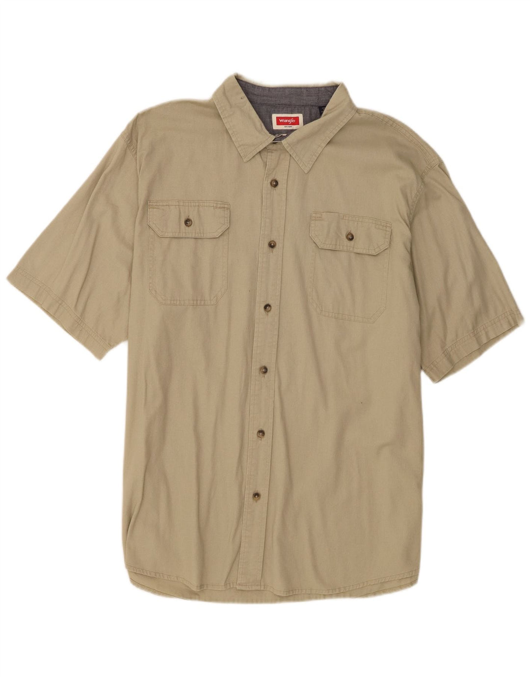 Wrangler Mens Short Sleeve Shirt XL Khaki Cotton