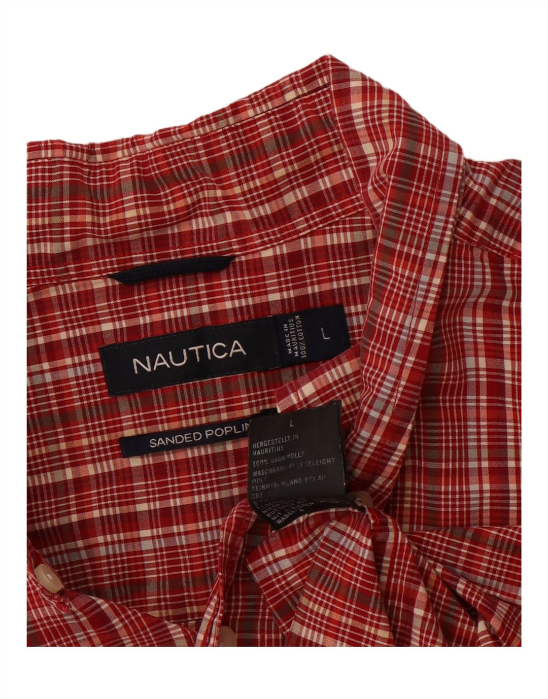 NAUTICA Mens Short Sleeve Shirt Large Red Check Cotton