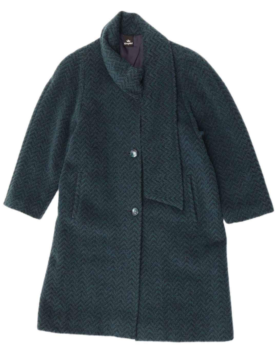 ELENA MIRO Womens Overcoat UK 18 XL  Blue Chevron Wool