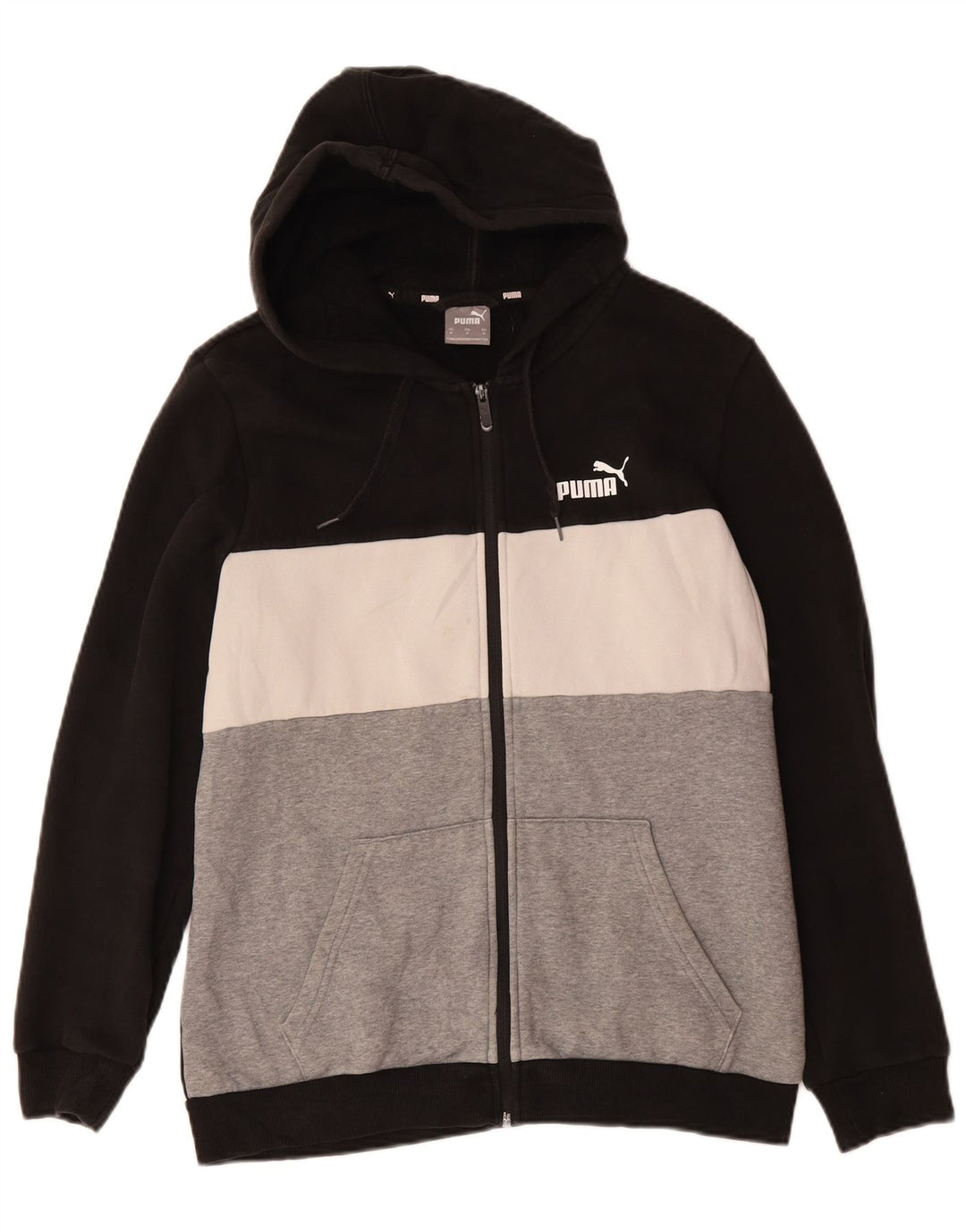 Suéter PUMA masculino com capuz e zíper médio preto algodão colorblock