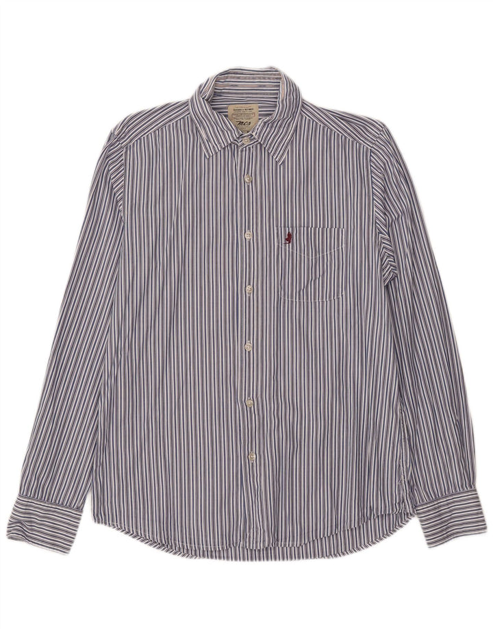 MARLBORO CLASSICS Mens Rugged & Refined Shirt Medium Blue Striped Cotton